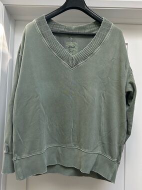 aerie Olive Green V-Neck Pullover Sweater